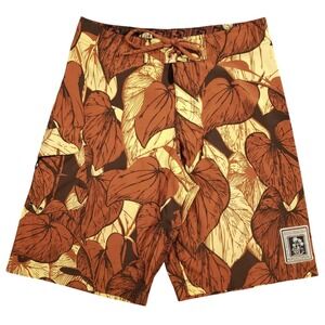 Hinano Tahiti Board Shorts Men Small Orange Yellow 11" Inseam Surf Beach Unlined